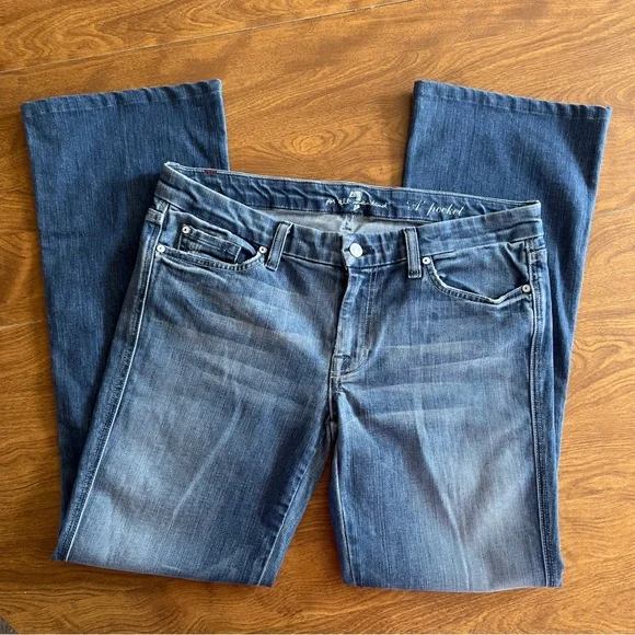 7 For All Mankind Med Wash Cotton Blend Stretch Bootcut Denim Jeans Plus size 32 - Picture 2 of 10